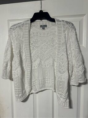JM Collection Woman Open Front Crochet Knit Cardigan Sweater